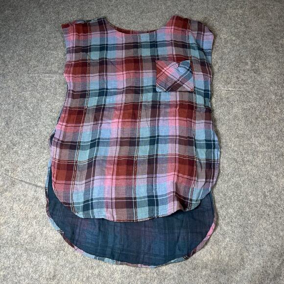 Anthropologie Akemi + Kin Tunic Top Womens Medium Plaid Gauze Cap Sleeve Flaws - Picture 2 of 12
